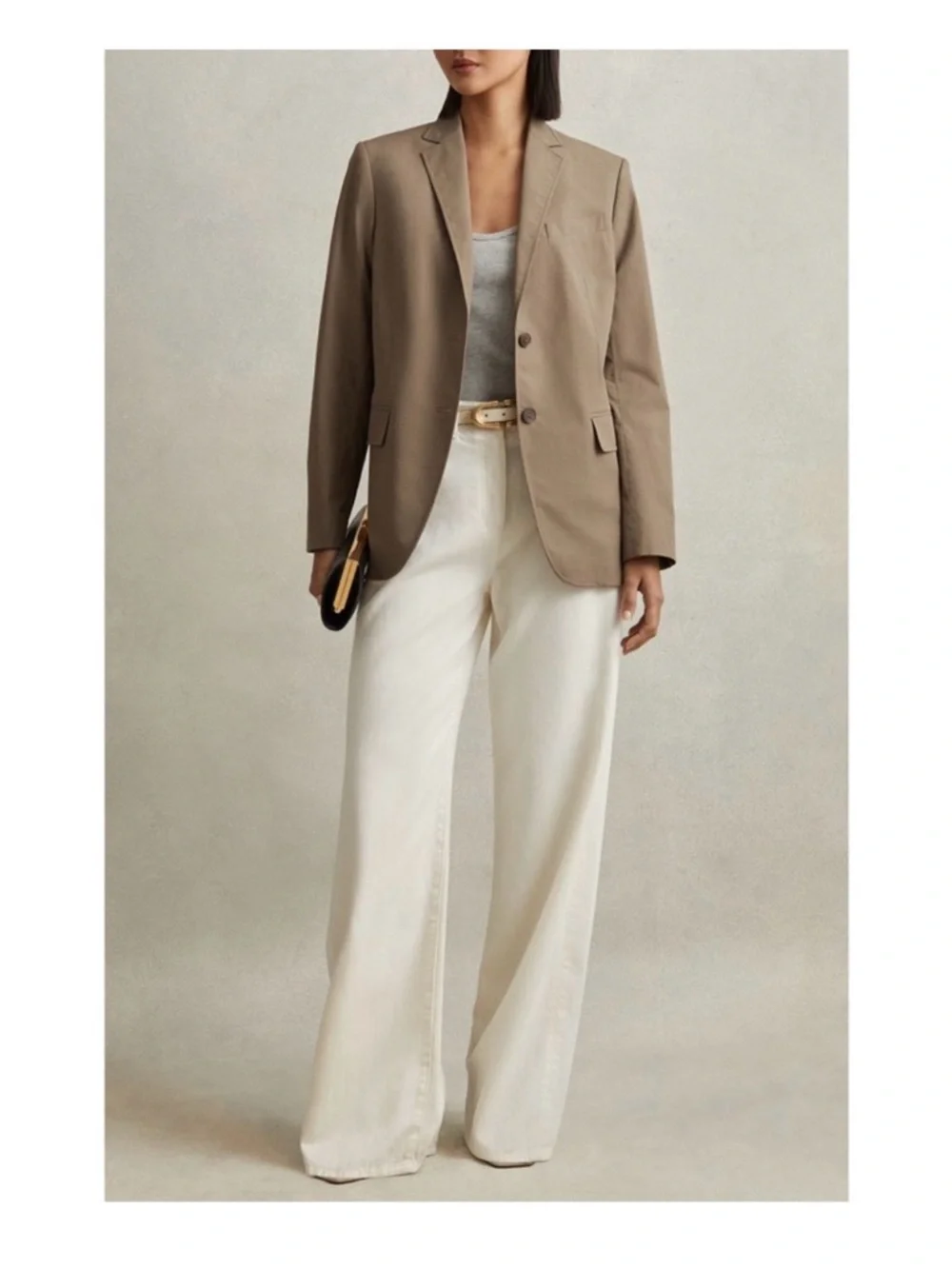 REISS Hope Single Breasted‎ Cotton Blazer Taupe size 12